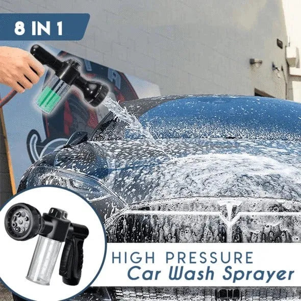 Green high-pressure foam spray gun with adjustable nozzle for car washing and garden cleaning