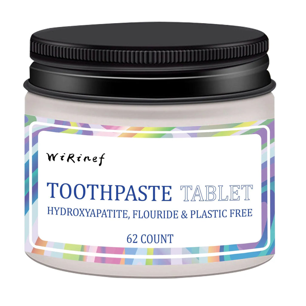 Pack of 62 white solid toothpaste tablets with mint flavour for portable chewing oral care