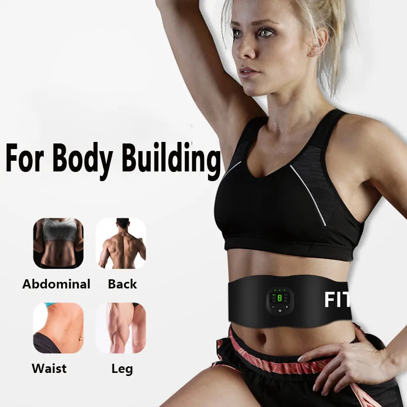 Black fitness belt muscle stimulator with 60x10.5cm PU leather belt sticker, ASS resin host and USB data cable
