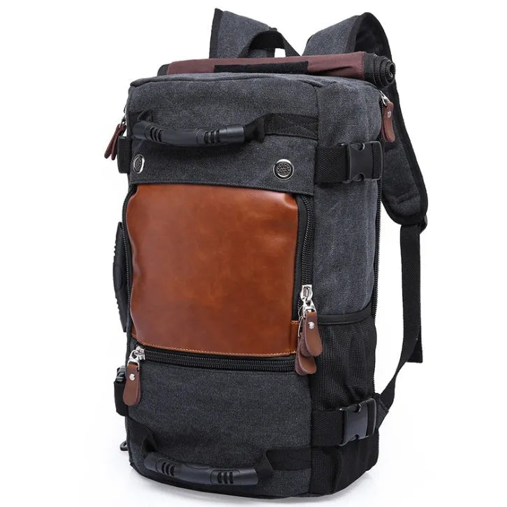 KAKA large capacity canvas travel backpack for men, solid vintage style, arcuate shoulder strap, 48x18x30cm