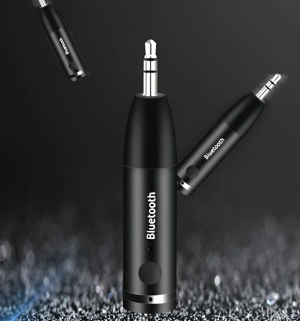 Black car AUX Bluetooth audio receiver for wireless music streaming and hands-free calls