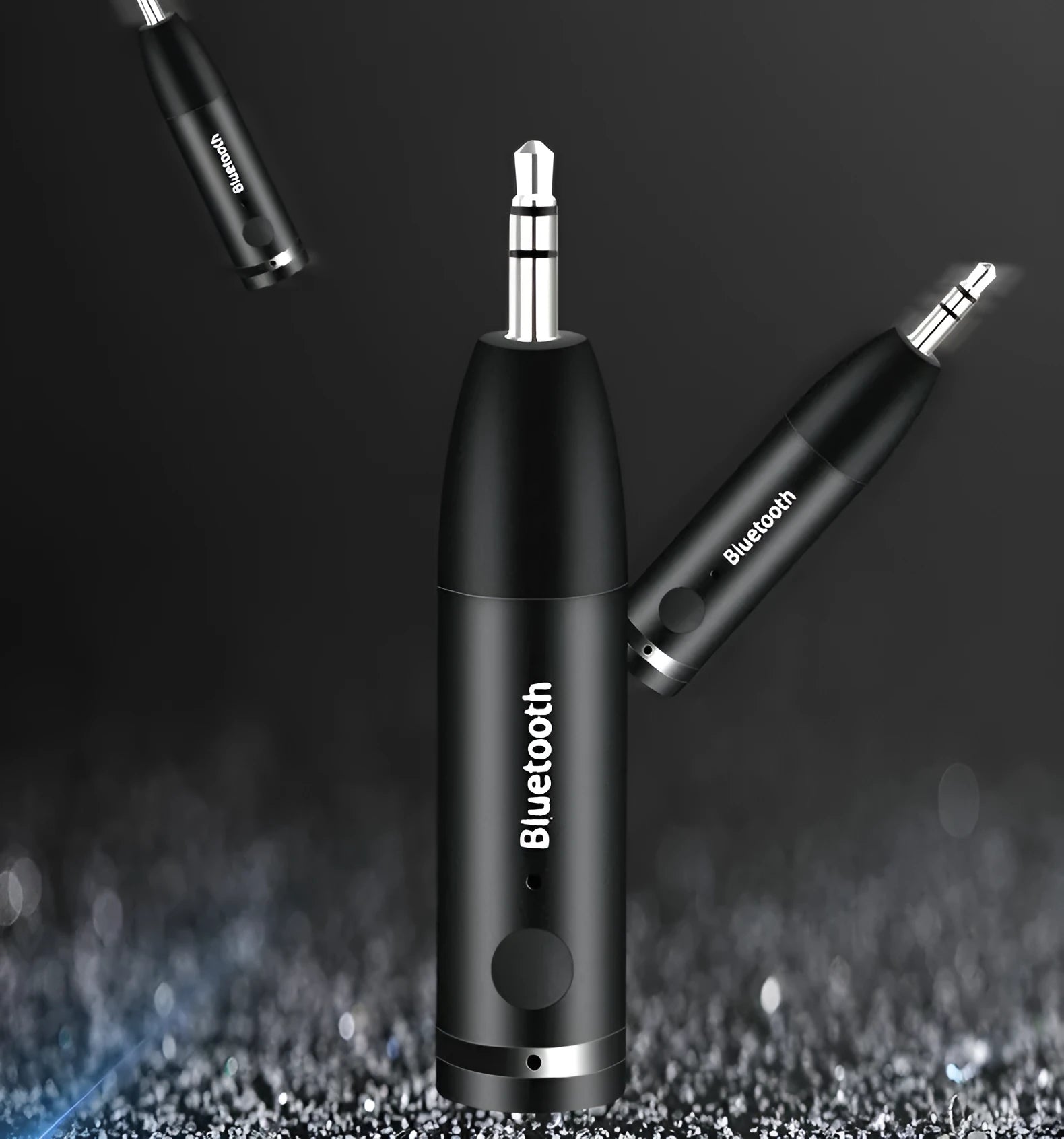 Black car AUX Bluetooth audio receiver for wireless music streaming and hands-free calls