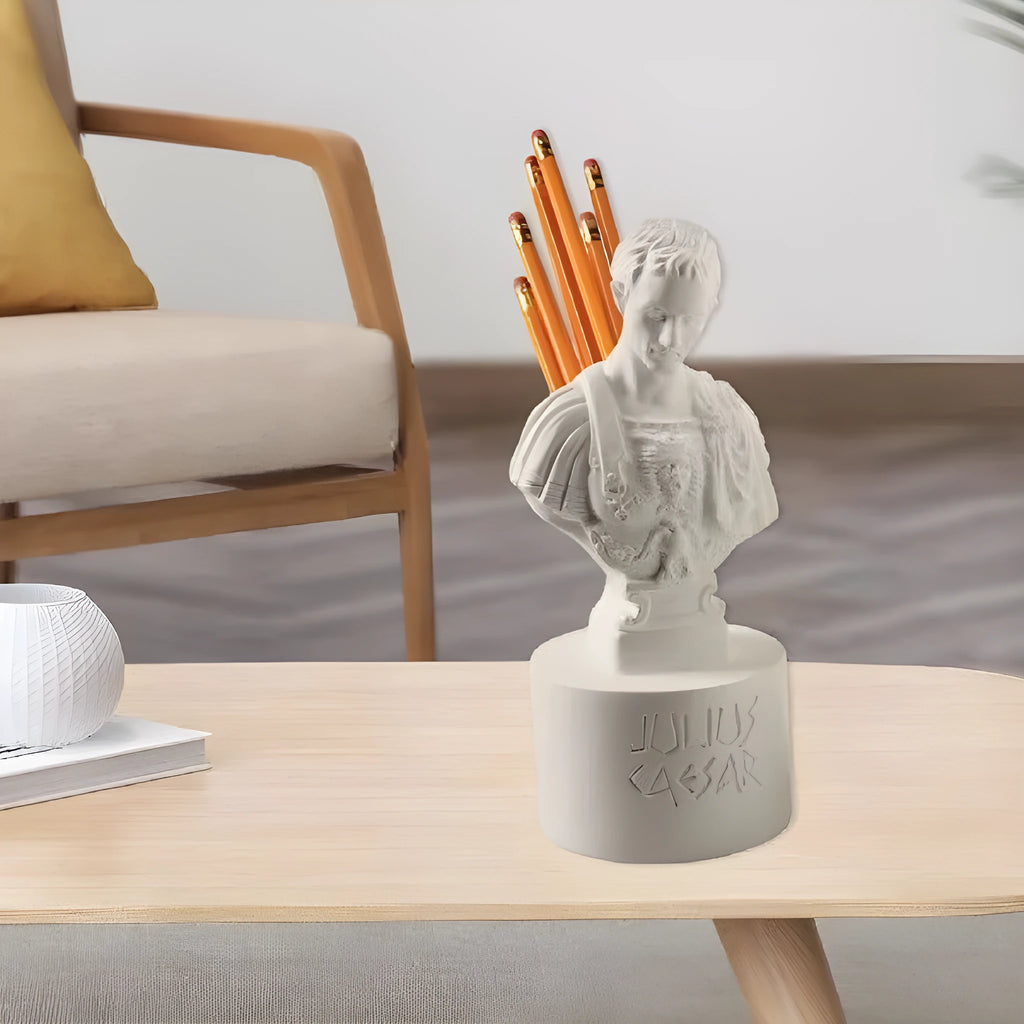 White American character design pen holder for desk organisation