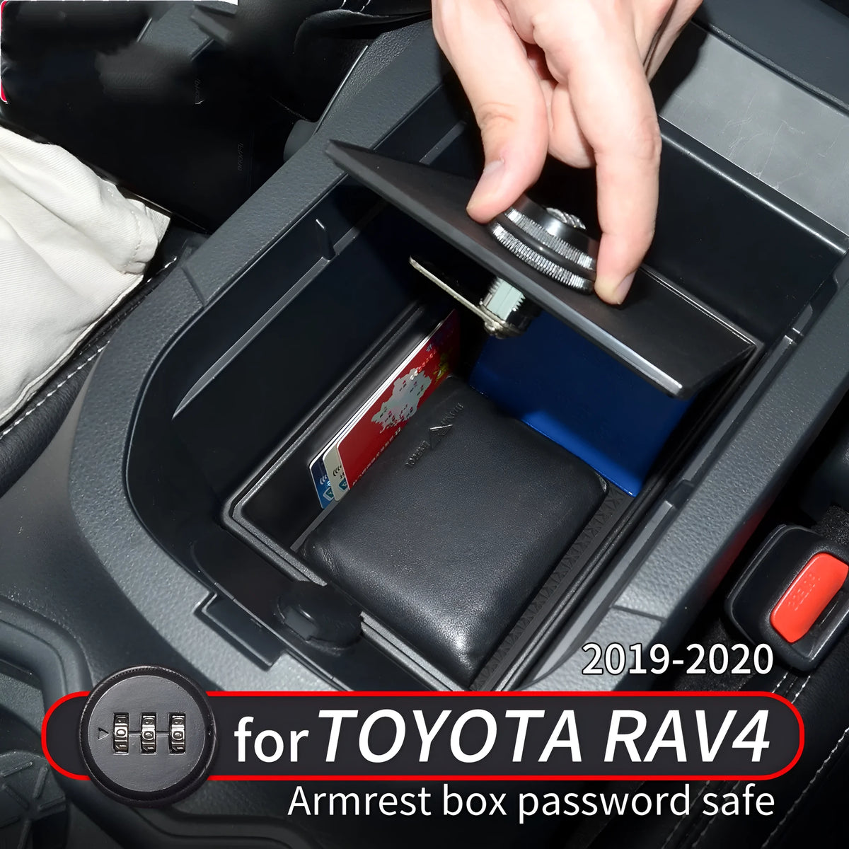 Black car armrest safe storage box for Toyota RAV4 and Wildlander 2020-2021, 20.5x13.4x9cm, ABS plastic and PU leather