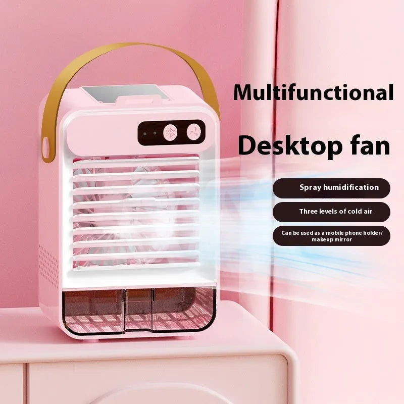 Compact Dark Green desktop air humidifier with USB port on a wooden desk.