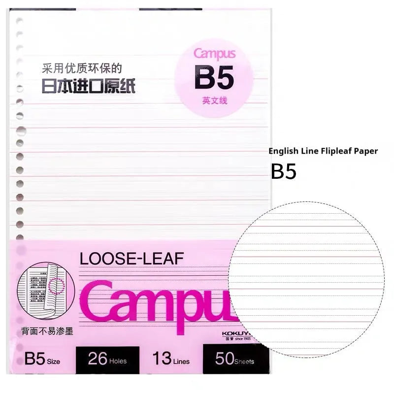 Refillable A5 and B5 spiral notebook with PP cover, shown in pastel cookie blue and plaid impression designs with loose-leaf paper.
