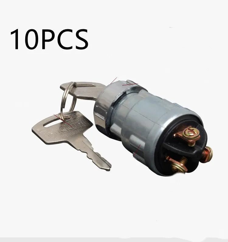 Copper vehicle ignition lock with key for JK423 model trucks and forklifts.