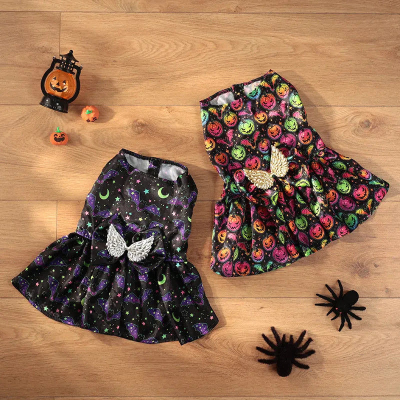 Angel wings Halloween dog costume in bright pumpkin colour with wing design for seasonal pet celebrations