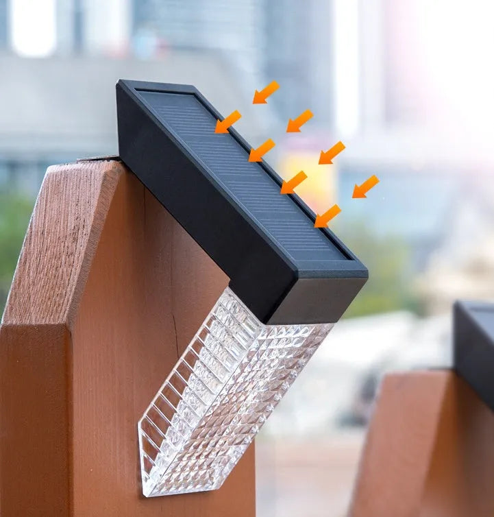 Black solar LED step light with ABS PC housing, IP65 waterproof, for deck fence railing garden, 90 x 40 x 19 x 90mm