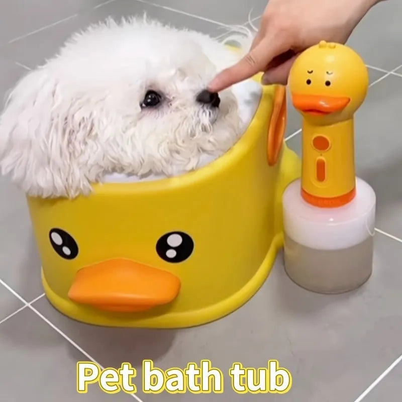 Blue duck-shaped PVC bathtub for washing dogs and cats without electricity