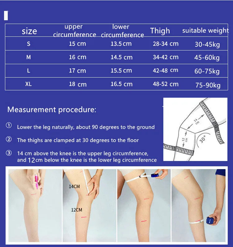 Black nylon knee sleeve for sports and fitness with calf circumference sizing
