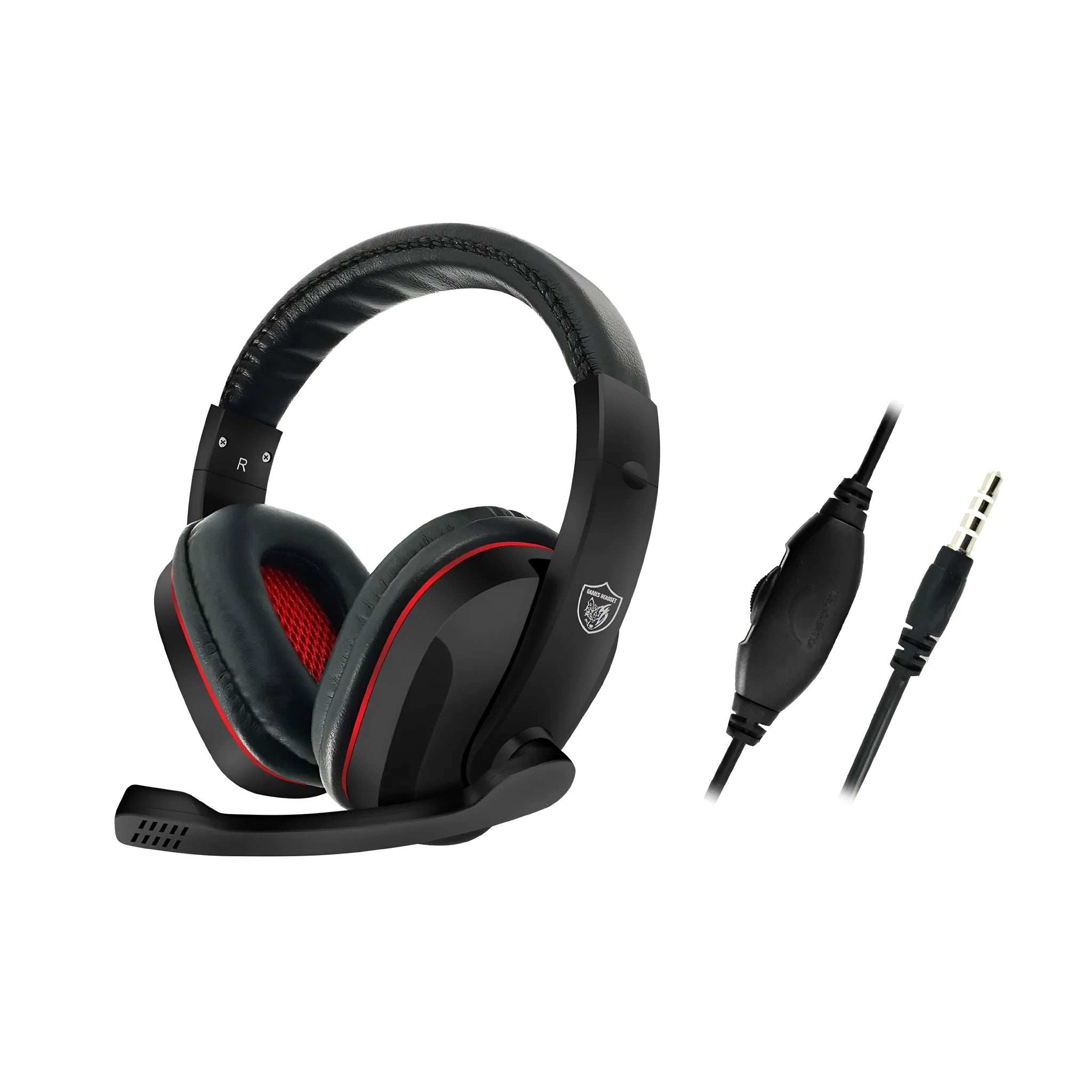 Black wired gaming headset for computer with 6.3mm plug and 40mm speaker drivers