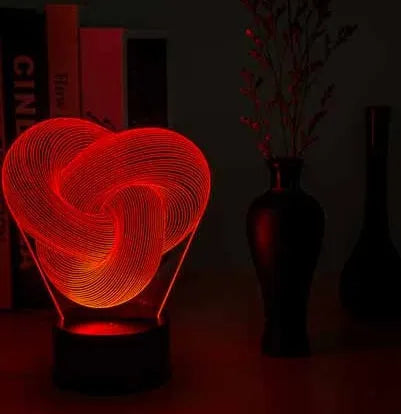3D abstract acrylic LED night light with ABS base, USB cable, seven colours, and optional remote control