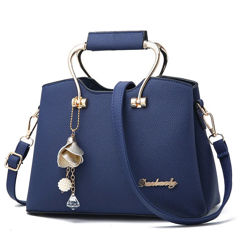 Large capacity women's PU handbag with double joint straps, zip compartments and three-dimensional outer pocket