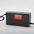 Black 72V 20AH electric car battery charger with compact metal and plastic housing.