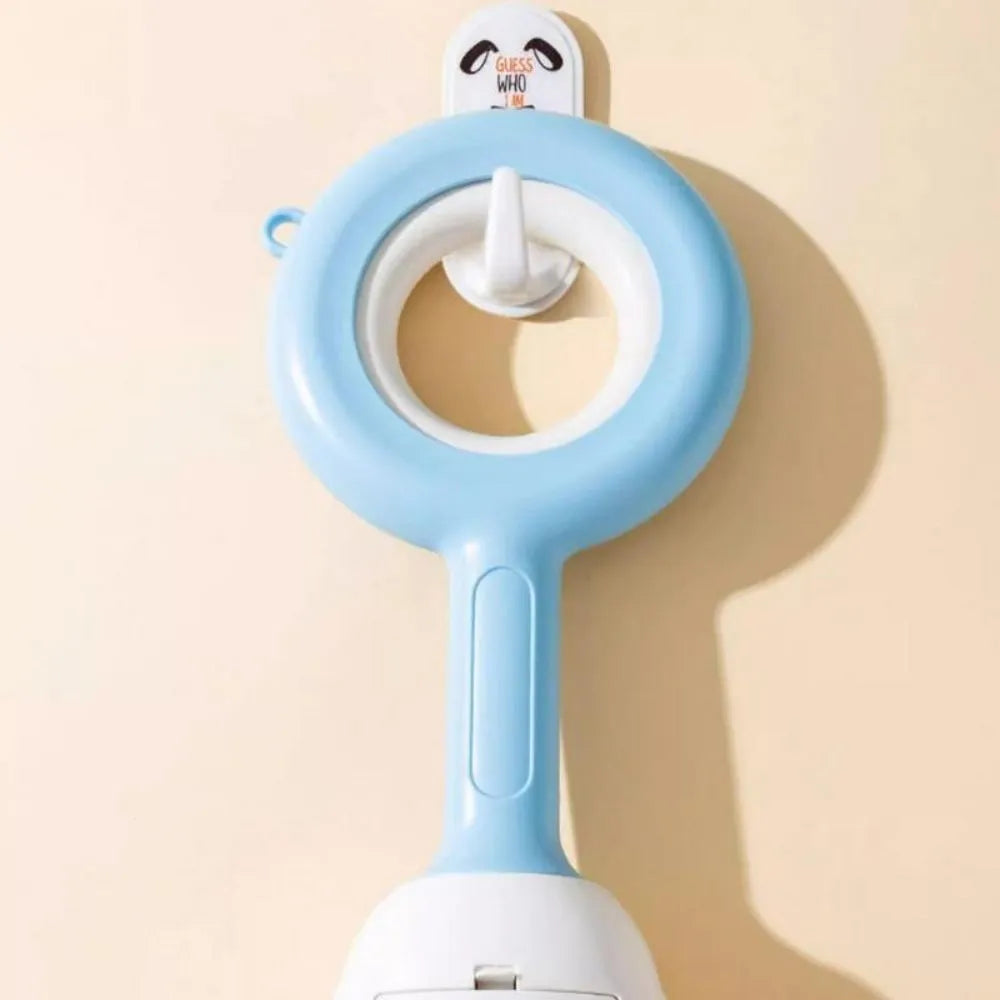 Blue and yellow dog pooper scooper with cloud-shaped jaw and ergonomic grip