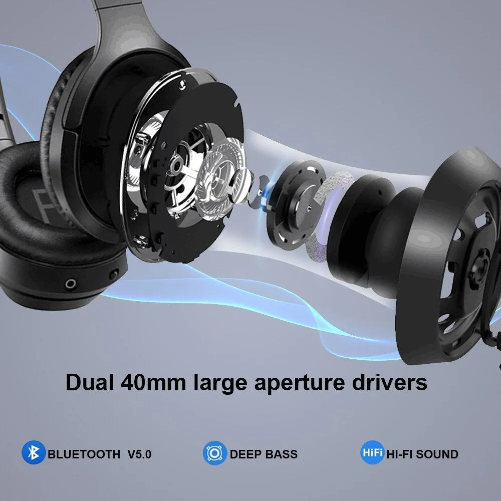 Black Gorsun E98 wireless over-ear Bluetooth headphones with padded headband and large ear cushions.