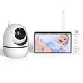 White HD wireless baby monitor with 5-inch screen showing room temperature display