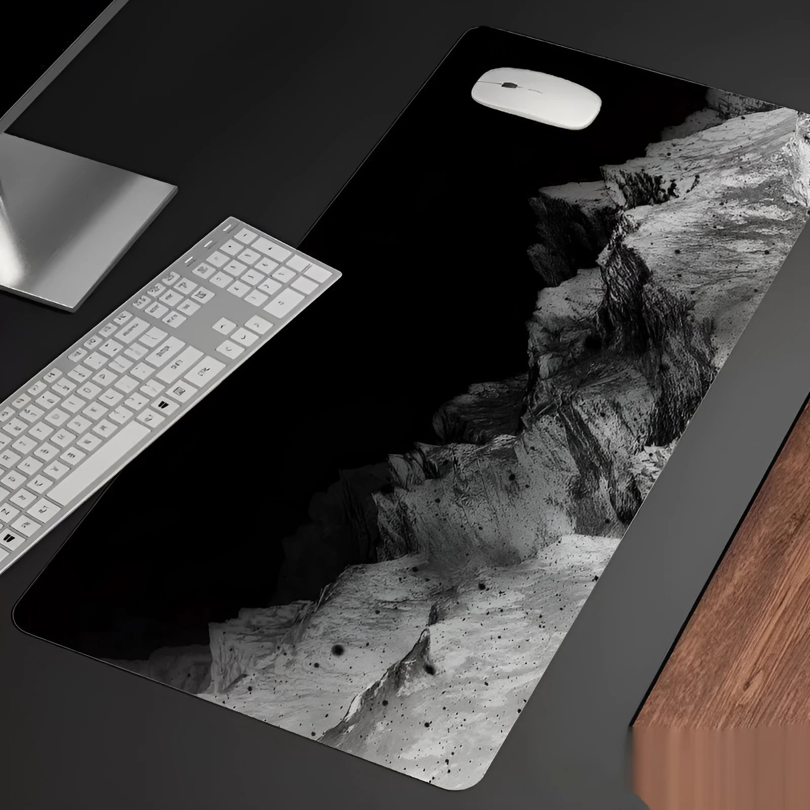 Oversized natural rubber computer desk mat with thermal transfer graphics in cold style design