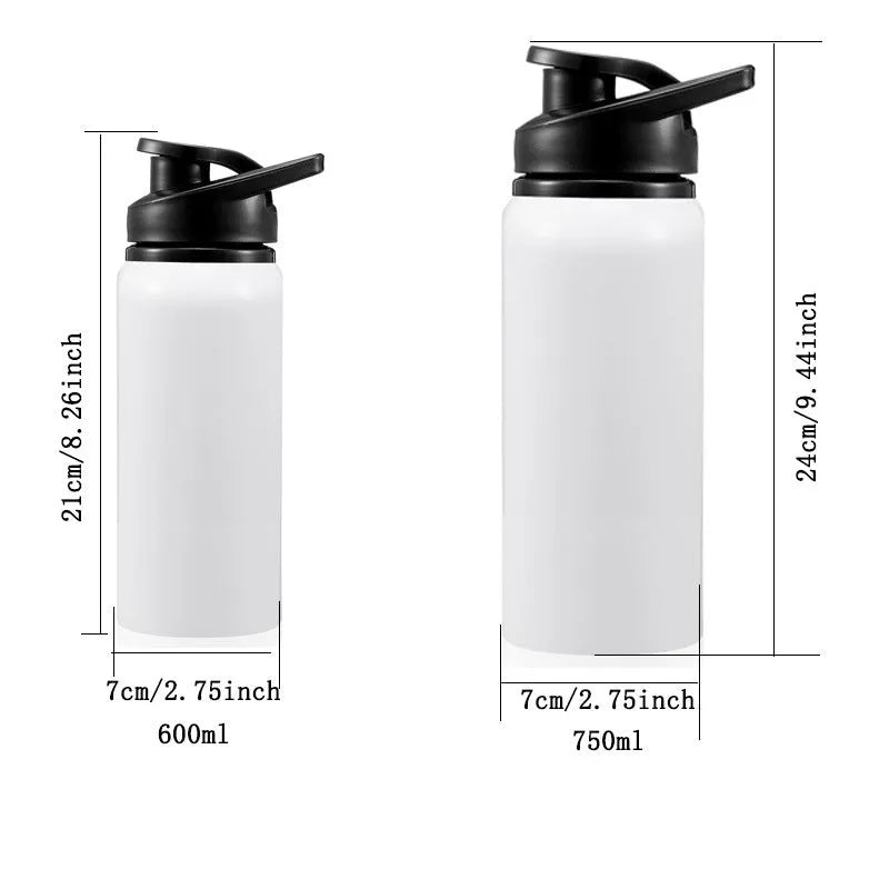 White aluminium sports water bottle for cycling with 600ml or 750ml capacity options