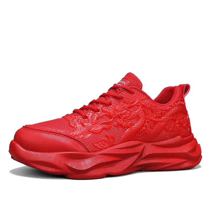 Fly knit casual sneakers in dragon colours with rubber soles and microfibre uppers