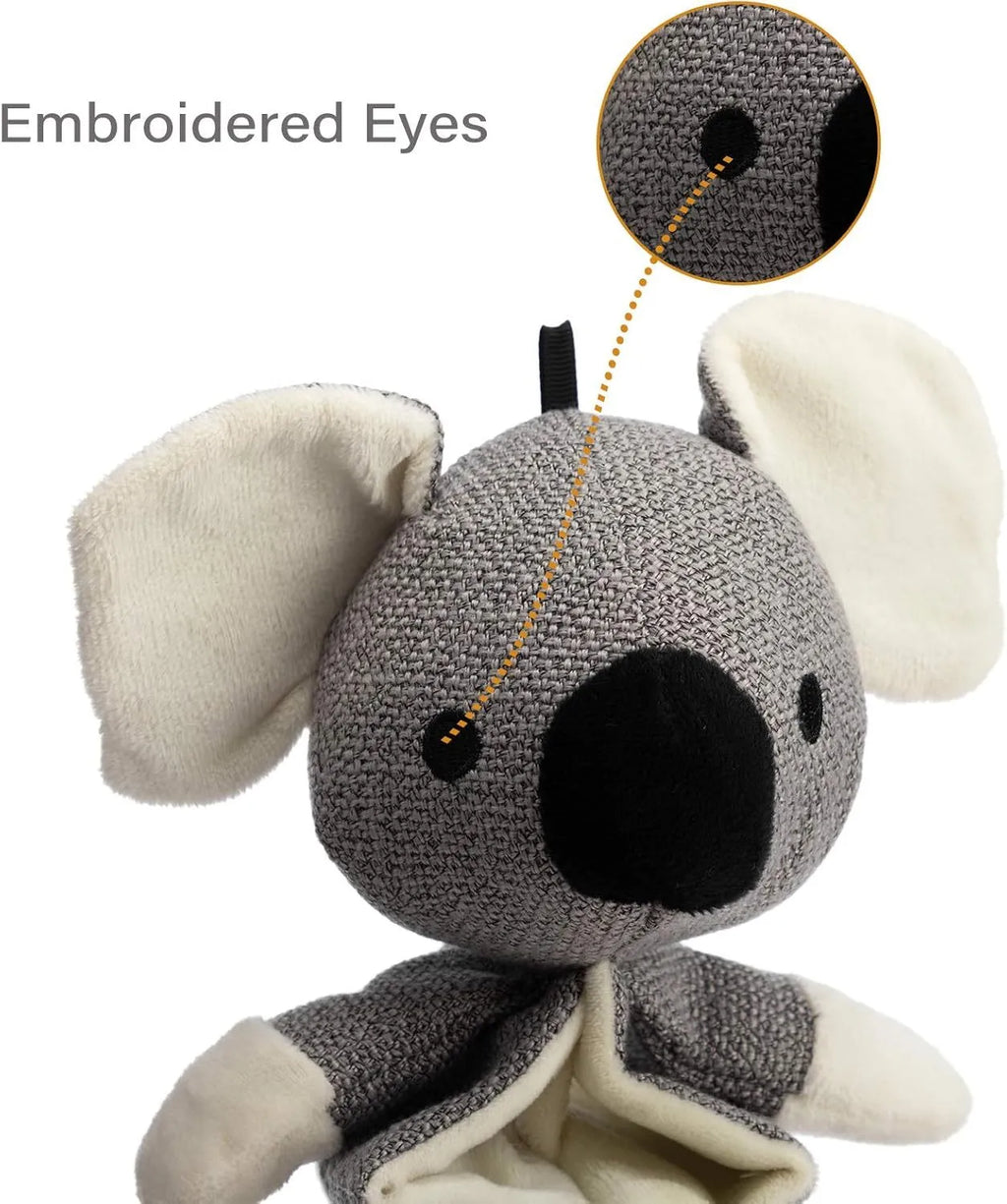 Gray koala-shaped dog chew toy measuring 30cm with durable cloth construction and crinkle paper inside