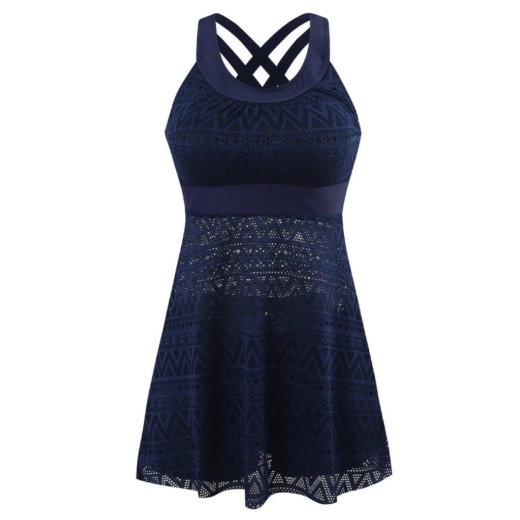 Conservative ladies split swimsuit in black or dark blue with slim design and nylon-spandex lining
