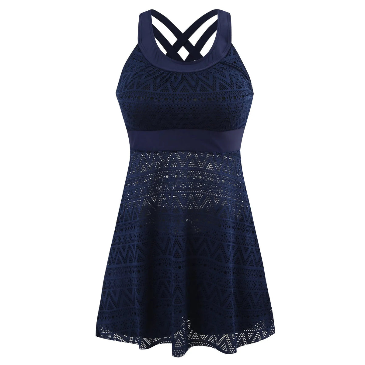 Conservative ladies split swimsuit in black or dark blue with slim design and nylon-spandex lining