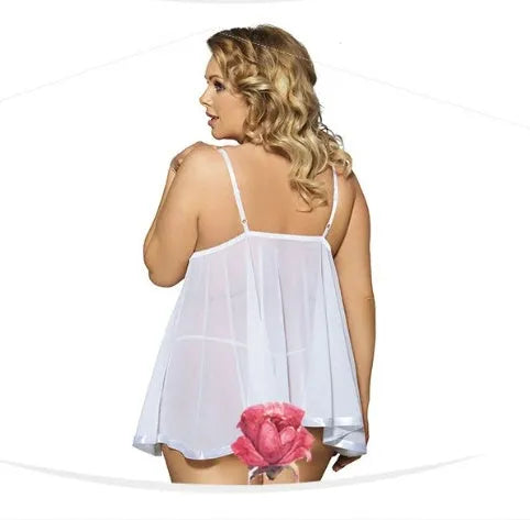Women's purple polyester sleep dress with lace detailing and mesh panels in 6XL size