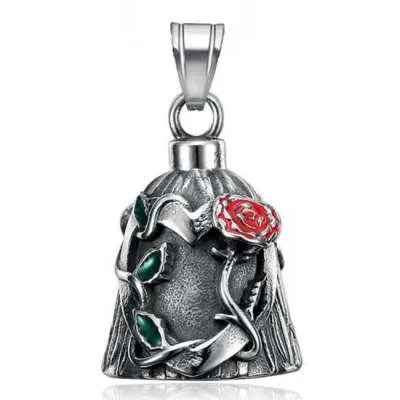 Titanium steel motorcycle lucky bell with polished surface and double-sided epoxy rose design