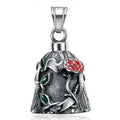 Titanium steel motorcycle lucky bell with polished surface and double-sided epoxy rose design