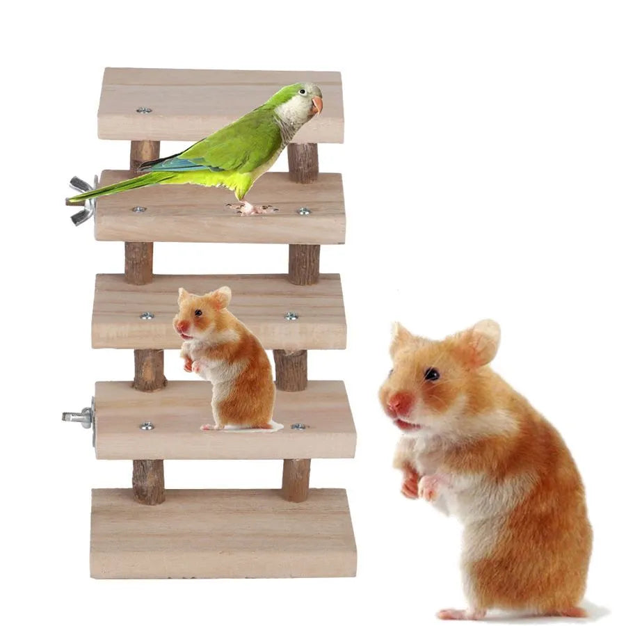 Wooden log stairs pet toy with five steps, 10cm wide, colour B, for small animal cages