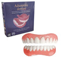 Disposable silicone simulation smile dentures with upper and lower teeth in colour box packaging