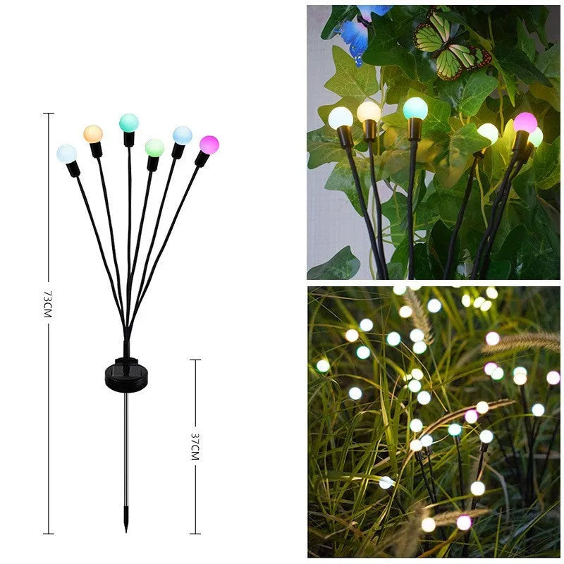 Solar-powered LED ground spike lamp with multiple light heads for garden pathway lighting