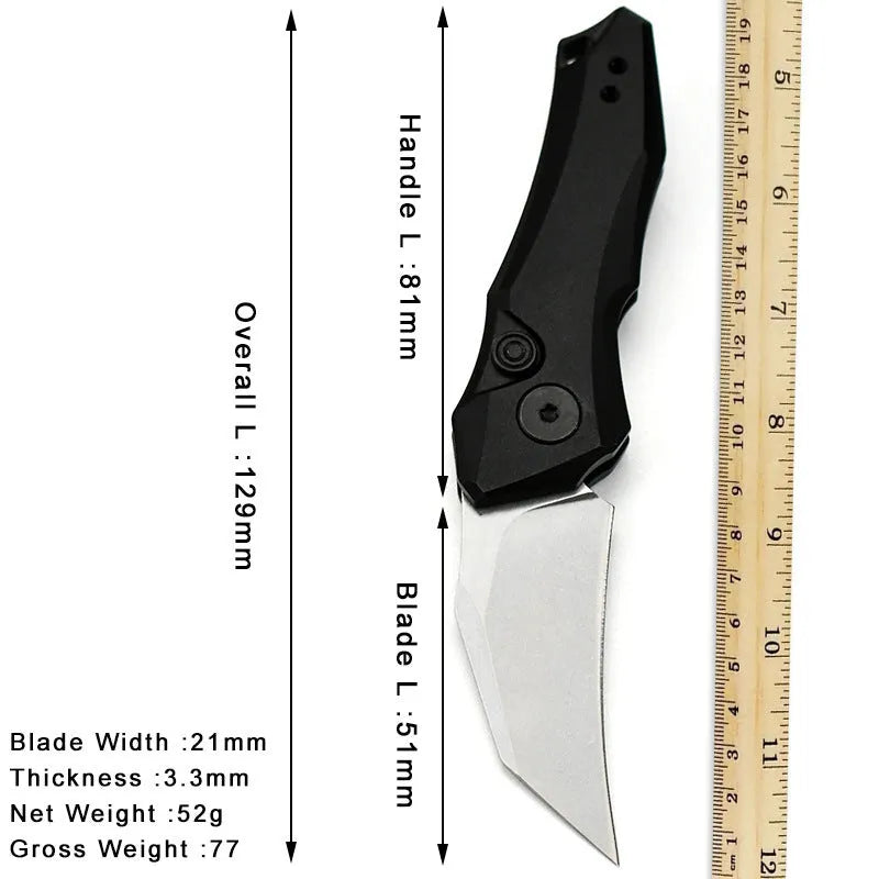 Outdoor folding pocket knife in black, grey, or green, showing 150mm length and metal construction.