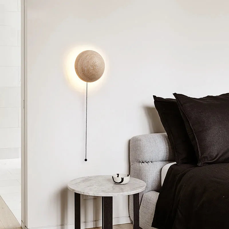 Yellow cave stone semicircle wall lamp with iron frame and pull switch