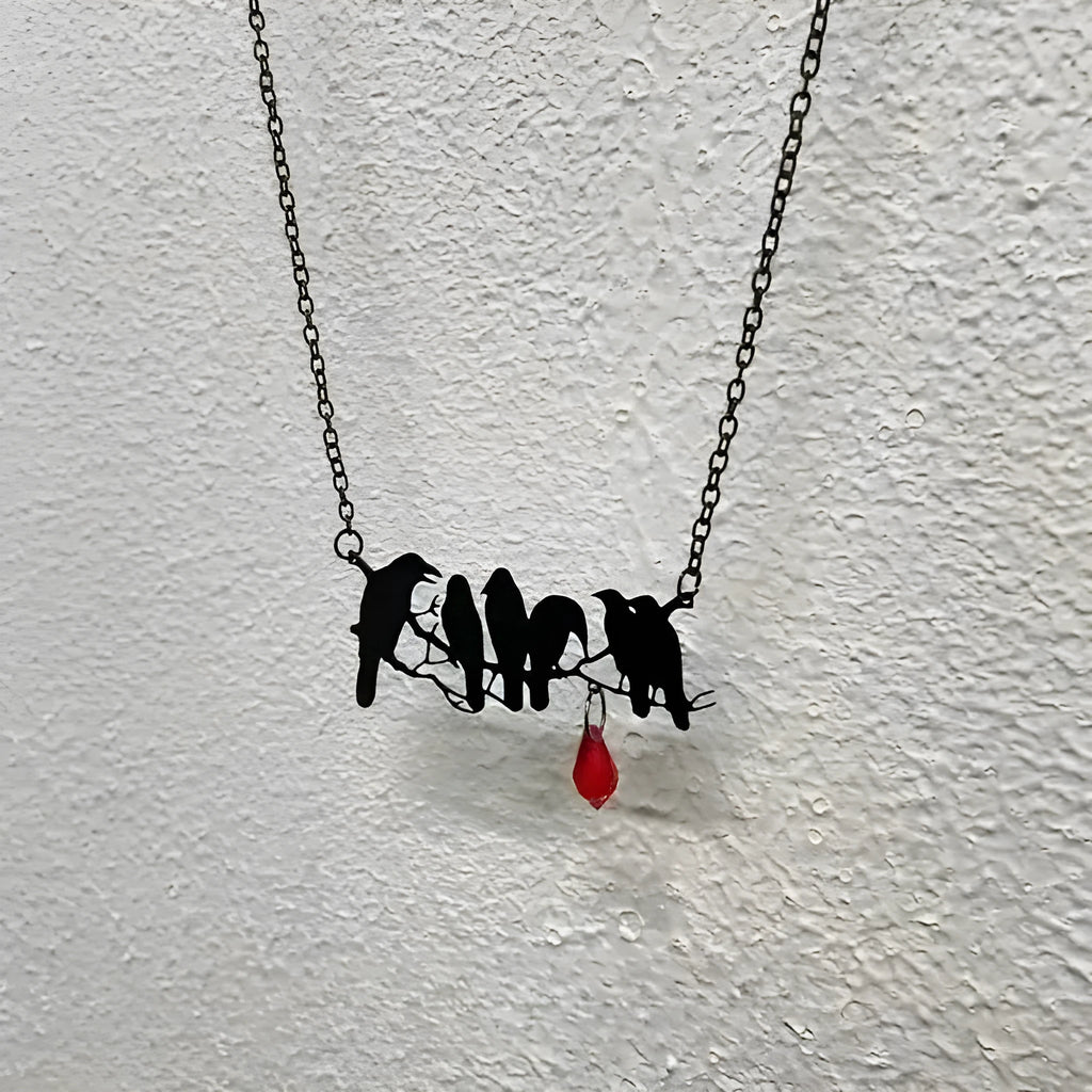 Black electroplated crow necklace with cross chain design for hip hop gothic styling