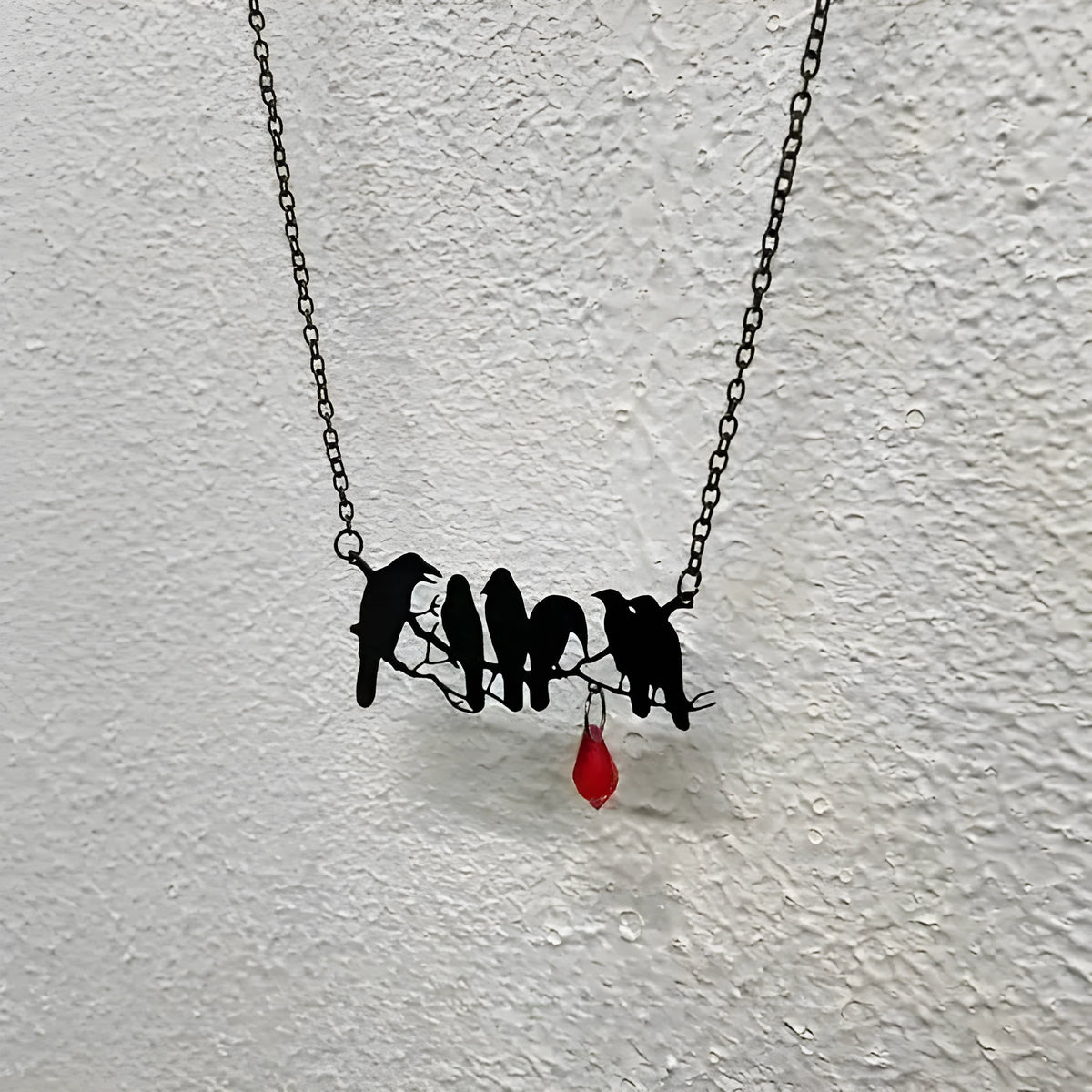 Black electroplated crow necklace with cross chain design for hip hop gothic styling