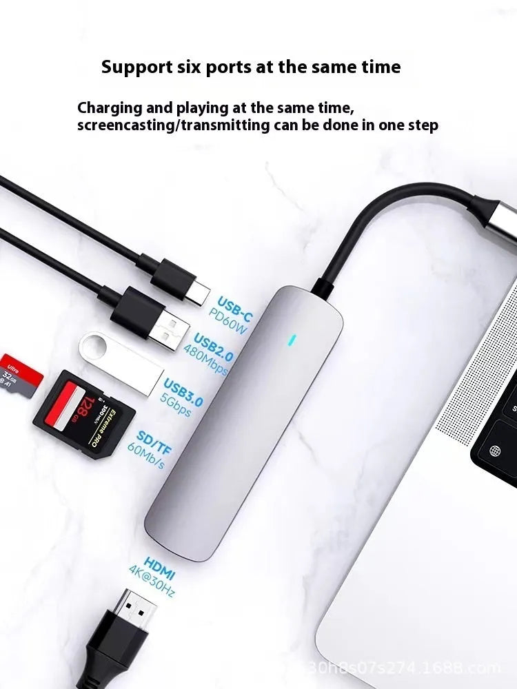 Type-C 7-in-1 expansion dock with HDMI, USB ports and card reader on 15cm cable