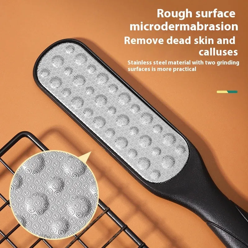 Stainless steel double-sided foot grinder with sandpaper filing surfaces in OPP protective bag