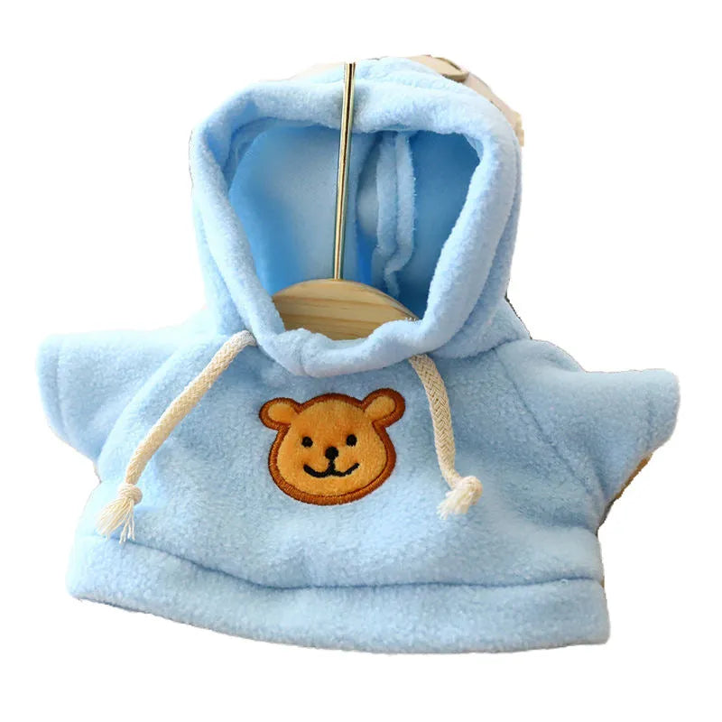 A cloth dog hoodie sweater shown in blue, available in medium and large sizes.