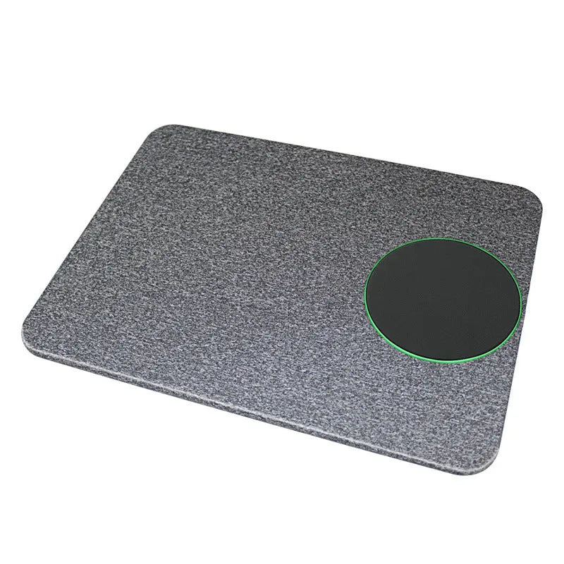 Wireless charging mouse pad in black with cloth surface and slim 0.65cm profile for desk use