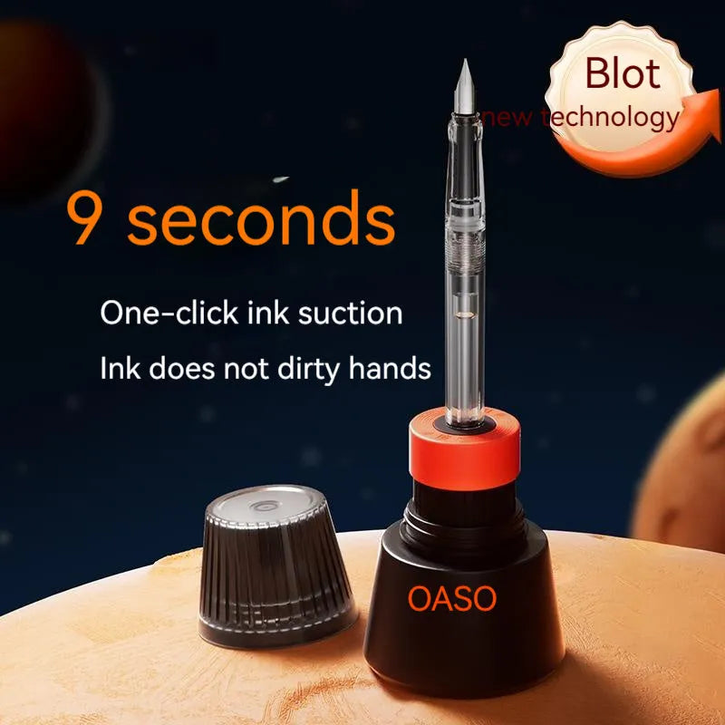 Student automatic suction pen set with plastic shell, 0.38mm and 0.5mm pen heads, and included ink feeder