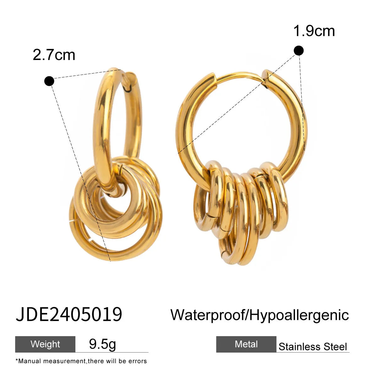Stainless steel ins style earrings with an electroplated metallic finish.