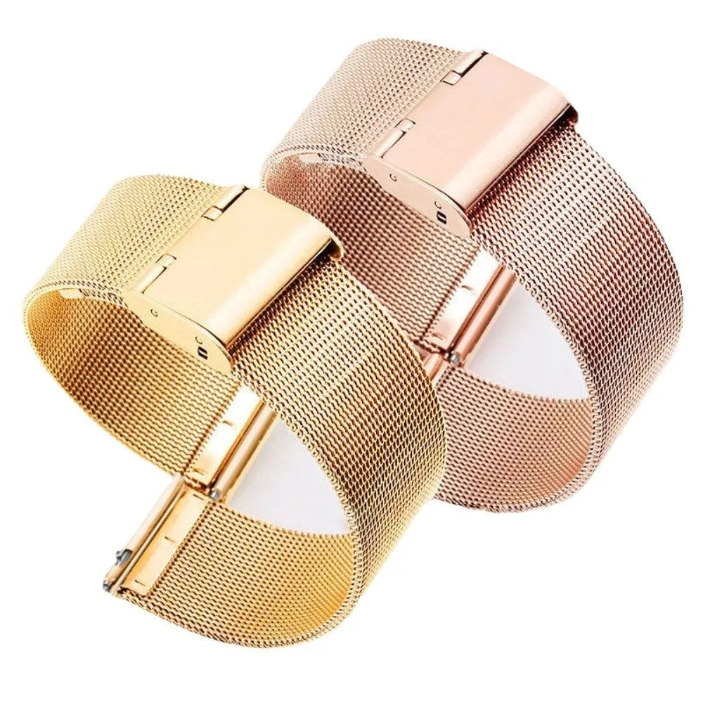Milani silk woven stainless steel watch band in silver, shown alongside black, rose gold and gold colour options.