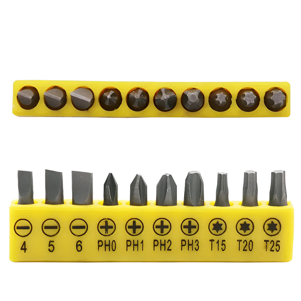 L-shaped double-headed socket wrench with 10 screwdriver bits for mechanical work