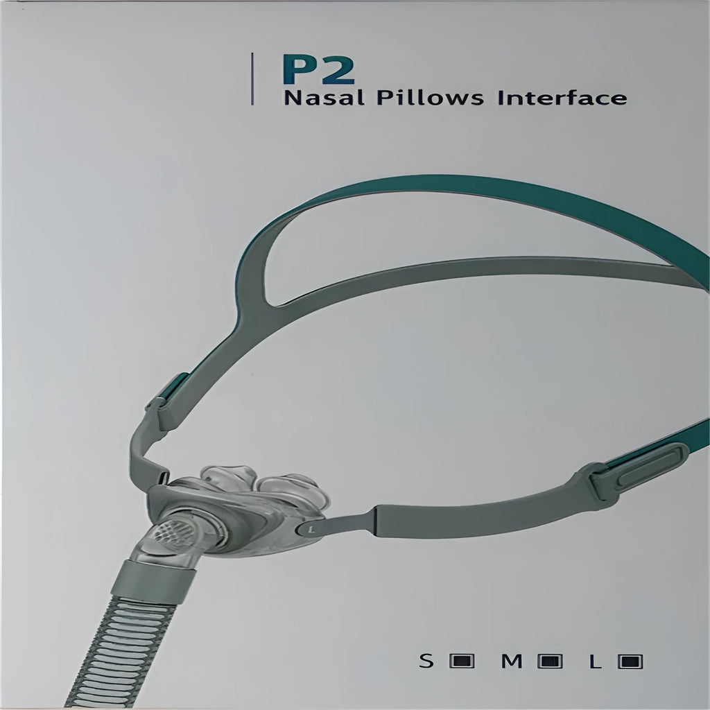 Ventilator nasal pillow mask set with plastic nasal plug, silicone cushion, and headband components