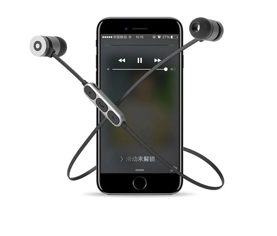 Magnetic neck-mounted Bluetooth headset in Black with in-ear earbuds and 10m wireless range