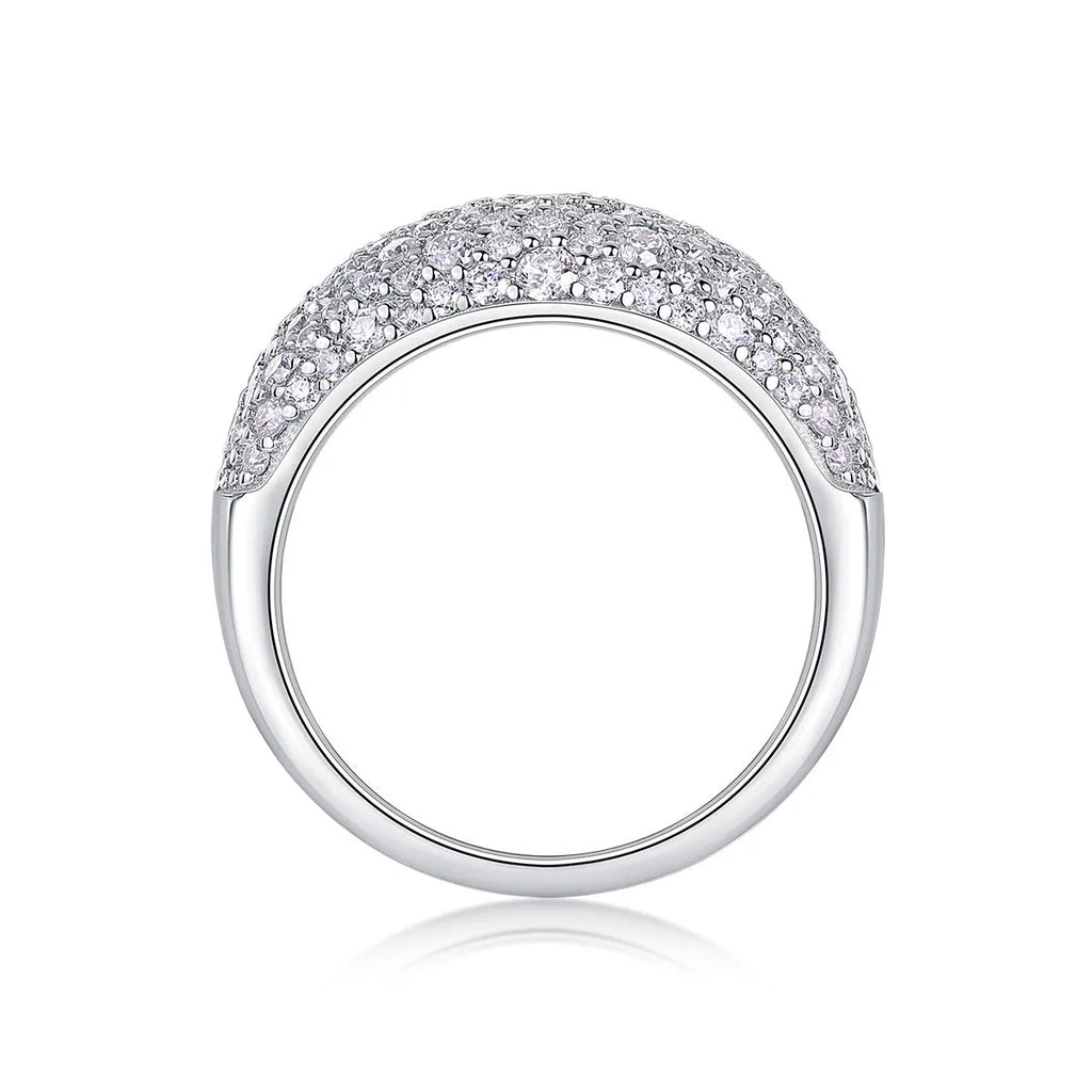 Moonlit Night Stars moissanite wedding ring set in S925 silver with platinum plating on white background