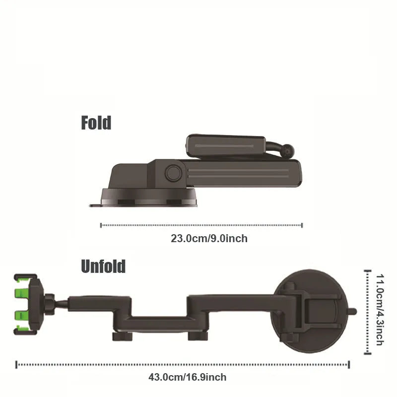 Suction cup car phone holder in grey or green, ABS and sponge, for dashboard and glass